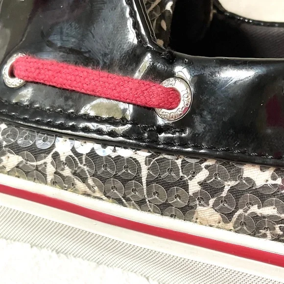 Black White Red Sperry Biscayne Sequined Loafer Lace Up Boat Shoes Size 8M - Picture 14 of 15